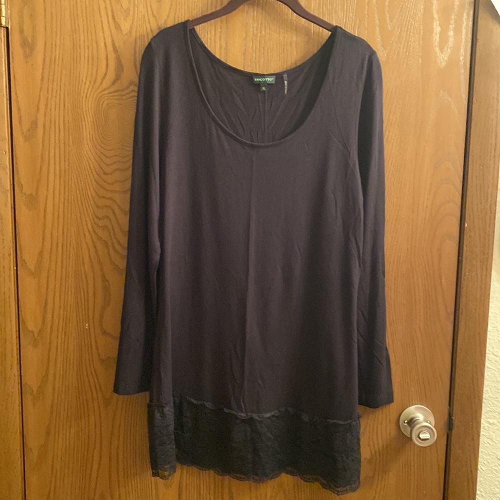 Black Lace Trimmed Blouse by Tricotto